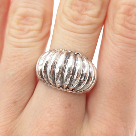 925 Sterling Silver Vintage Modernist Ribbed Dome Ring Size 6.75