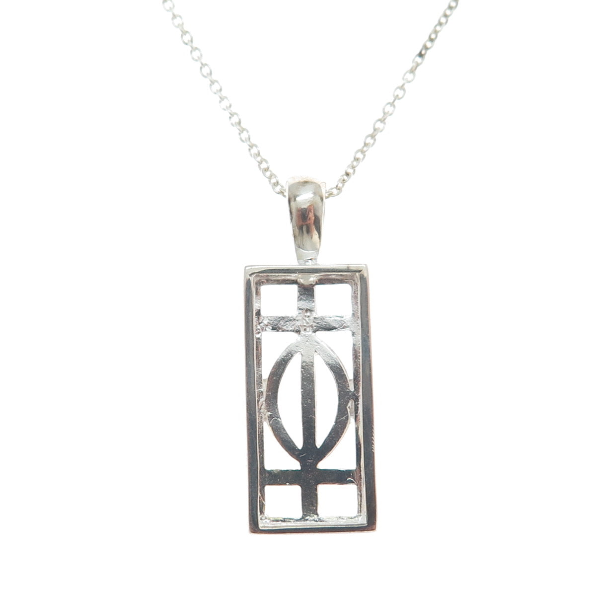 925 Sterling Silver Italy Celtic Symbol Bar Cable Chain Necklace 18"