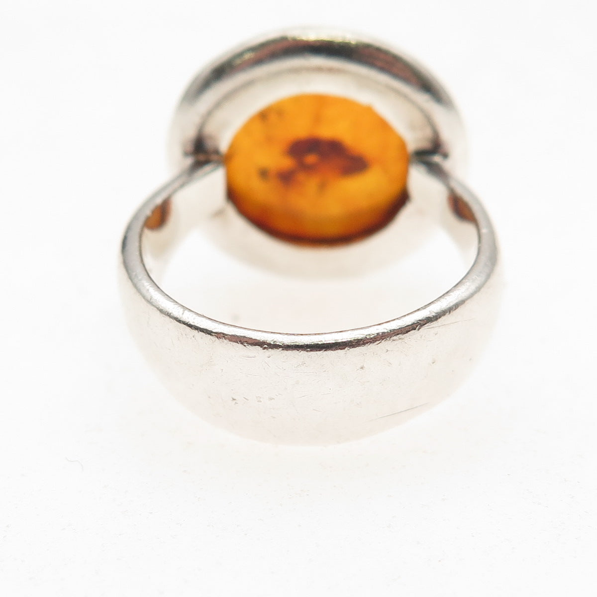 925 Sterling Silver Vintage Real Amber Modernist Oxidized Ring Size 6