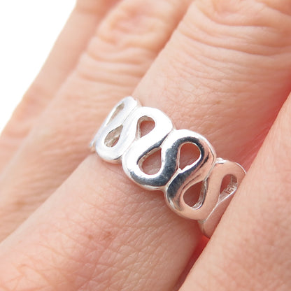 925 Sterling Silver Vintage Modernist Zig Zag Band Ring Size 7.25