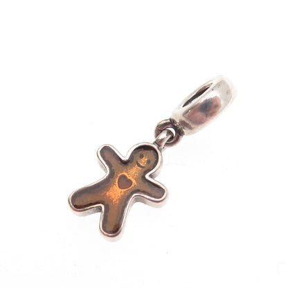 PANDORA 925 Sterling Silver Enamel Gingerbread Man Slide Dangle Charm