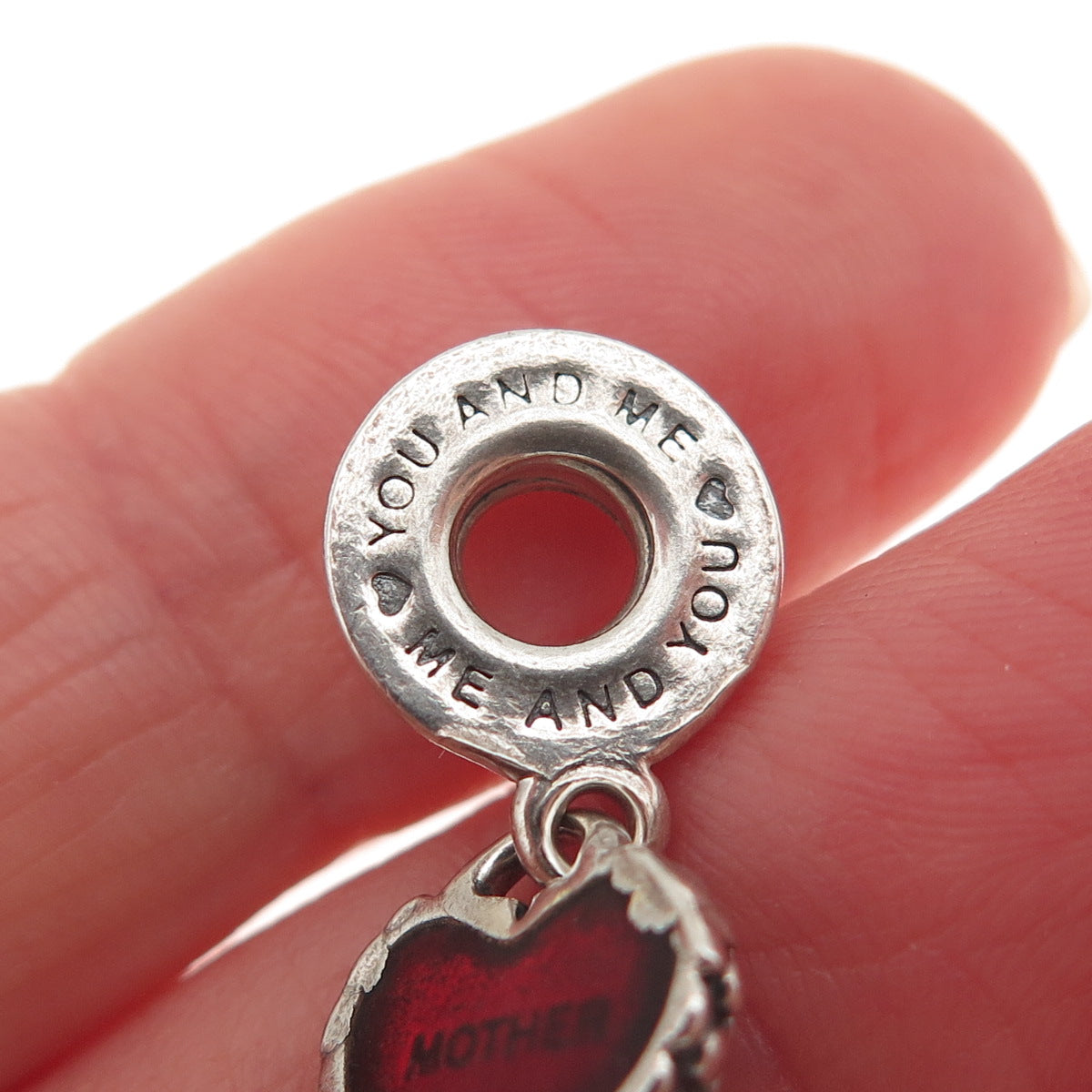 PANDORA Sterling Silver Enamel You & Me Piece of My Heart Mother Dangle Charm