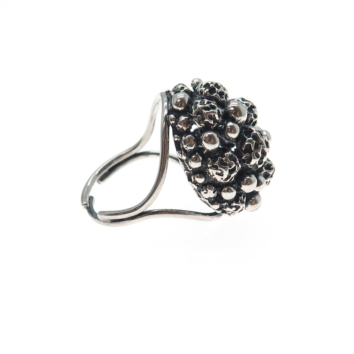 BEAU 925 Sterling Silver Antique Beaded Oxidized Adjustable Ring Size 6.75