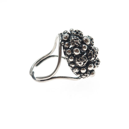 BEAU 925 Sterling Silver Antique Beaded Oxidized Adjustable Ring Size 6.75