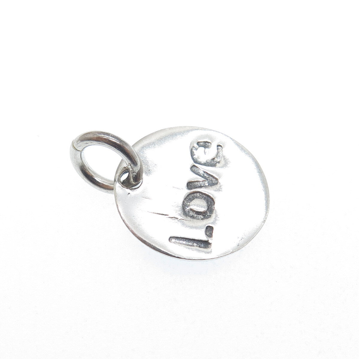 925 Sterling Silver Vintage Heart Love Round Tag Oxidized Mini Charm Pendant