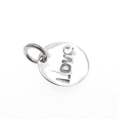 925 Sterling Silver Vintage Heart Love Round Tag Oxidized Mini Charm Pendant