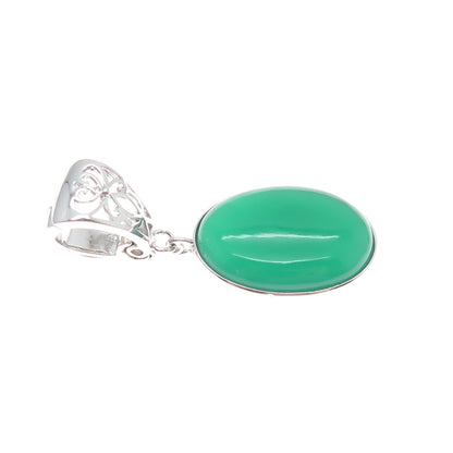 925 Sterling Silver Real Green Chalcedony Gemstone Minimalist Pendant