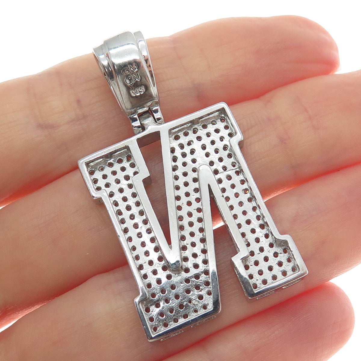 925 Sterling Silver Round-Cut Shaped C Z Letter N Initial Sparkle Pendant
