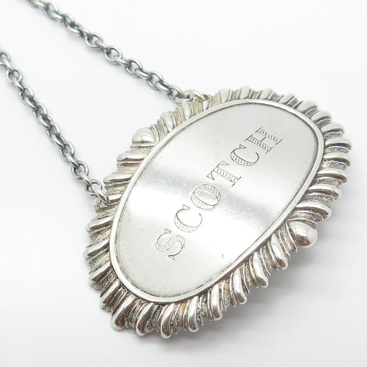 925 Sterling Silver Vintage "Scotch" Ornate Bottle Tag