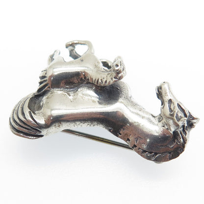 925 Sterling Silver Vintage Mom & Child Horse Oxidized Pin Brooch