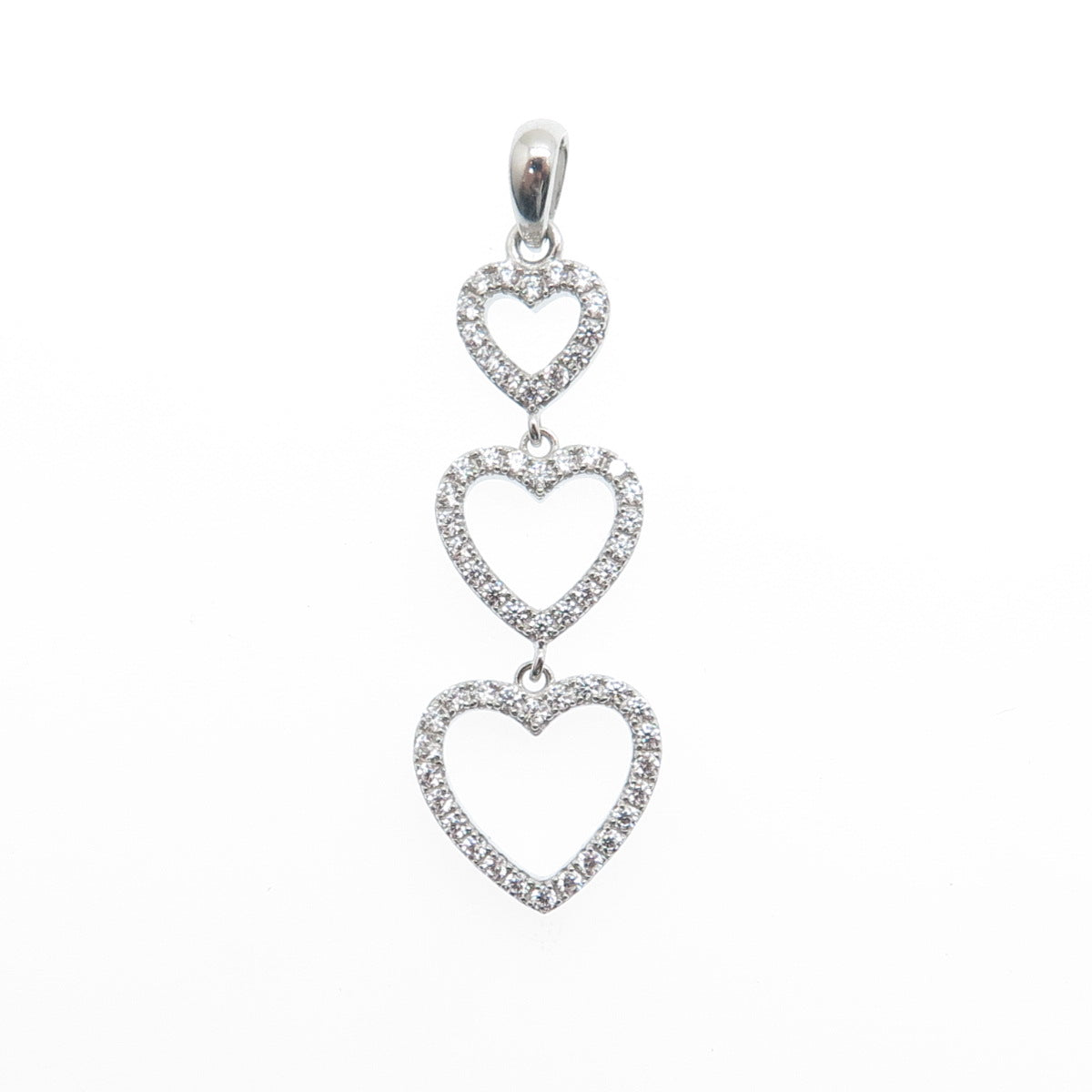 925 Sterling Silver Round-Cut C Z Graduated Heart Pendant