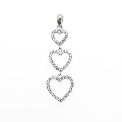925 Sterling Silver Round-Cut C Z Graduated Heart Pendant