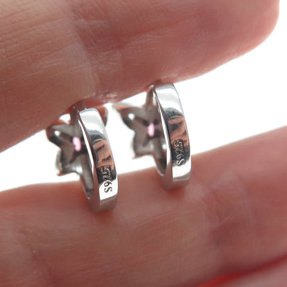 925 Sterling Silver Marquise-Cut Pink & Round White C Z Butterfly Hoop Earrings