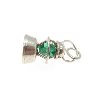 925 Sterling Silver Antique Art Deco Glass Lantern Minimalist Charm Pendant