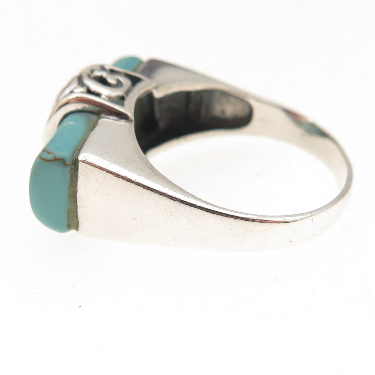 925 Sterling Silver Vintage Real Tyrone Turquoise Swirl Oxidized Ring Size 9.25