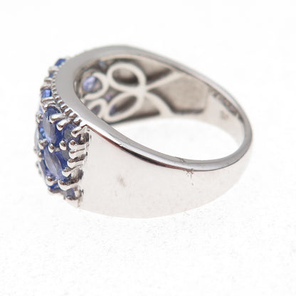 J. Stella 925 Sterling Silver Real Multi-Cut Tanzanite Ring Size 8.25