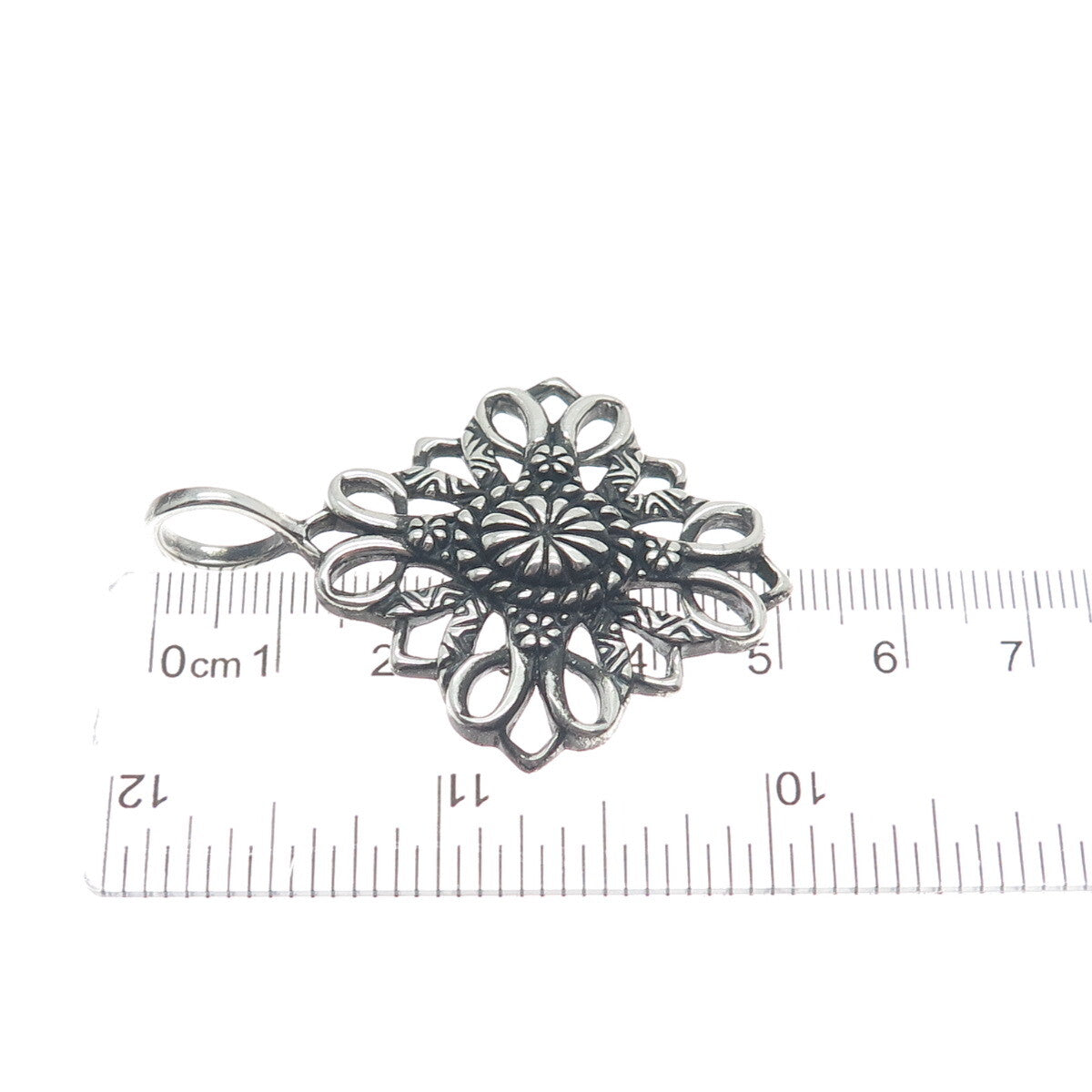 CAROLYN POLLACK 925 Sterling Silver Vintage Flower Oxidized Pendant