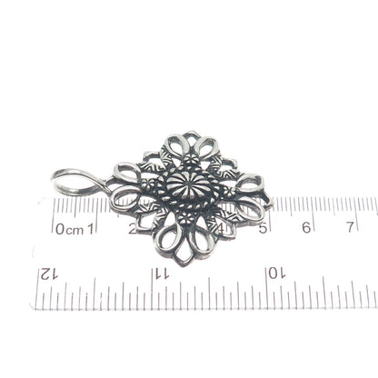 CAROLYN POLLACK 925 Sterling Silver Vintage Flower Oxidized Pendant