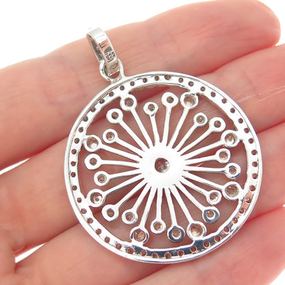 925 Sterling Silver Round-Cut Champagne C Z Flower Circle Pendant