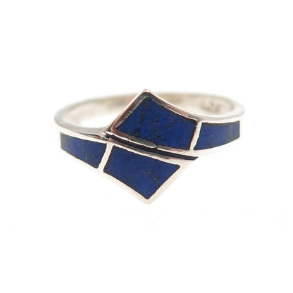 925 Sterling Silver Vintage Real Lapis Bypass Oxidized Ring Size 4.75