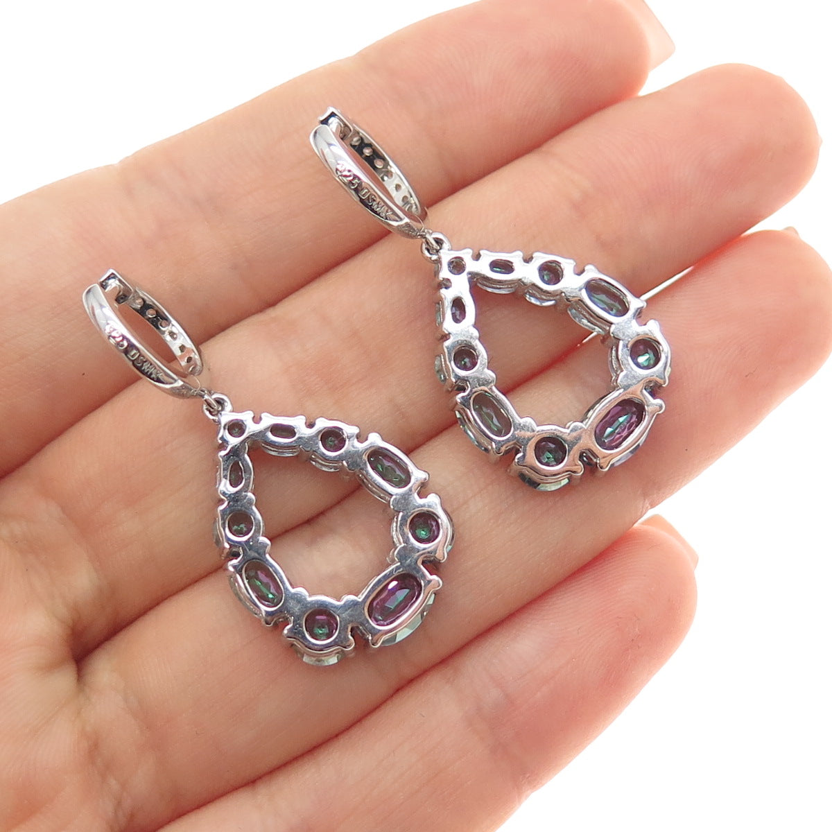 DSMK 925 Sterling Silver Real Mystic Topaz & C Z Teardrop Dangle Earrings