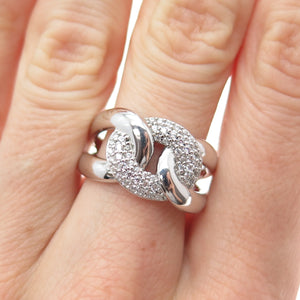 925 Sterling Silver Round-Cut C Z Interlocked Oval Link Ring Size 6.75