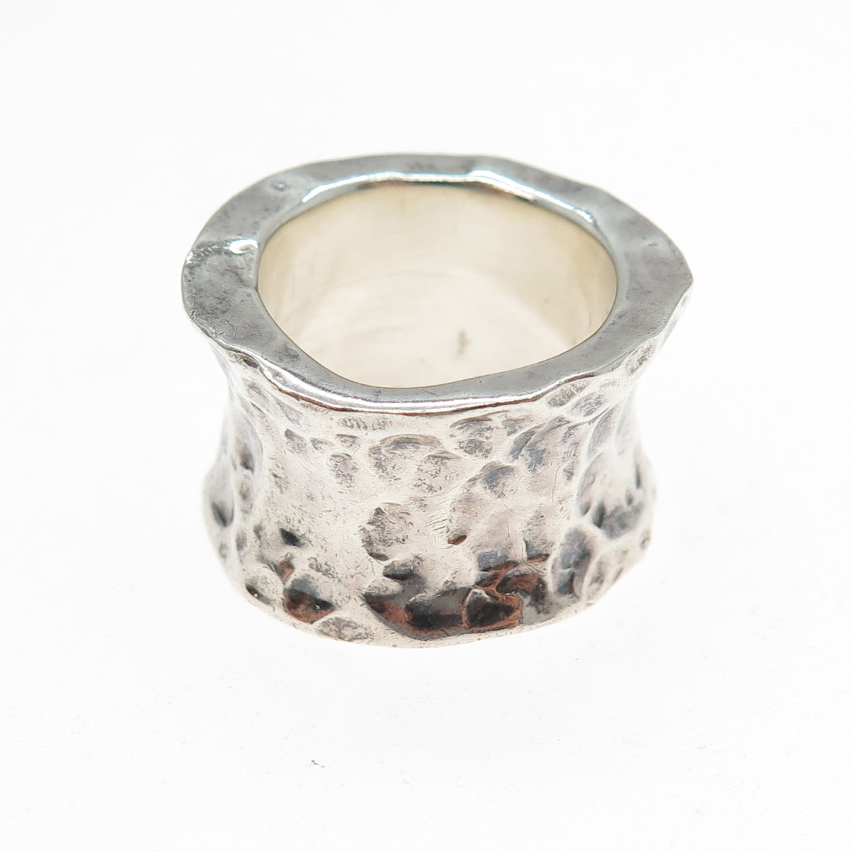 925 Sterling Silver Vintage Modernist Hammered Oxidized Wide Ring Size 7.25