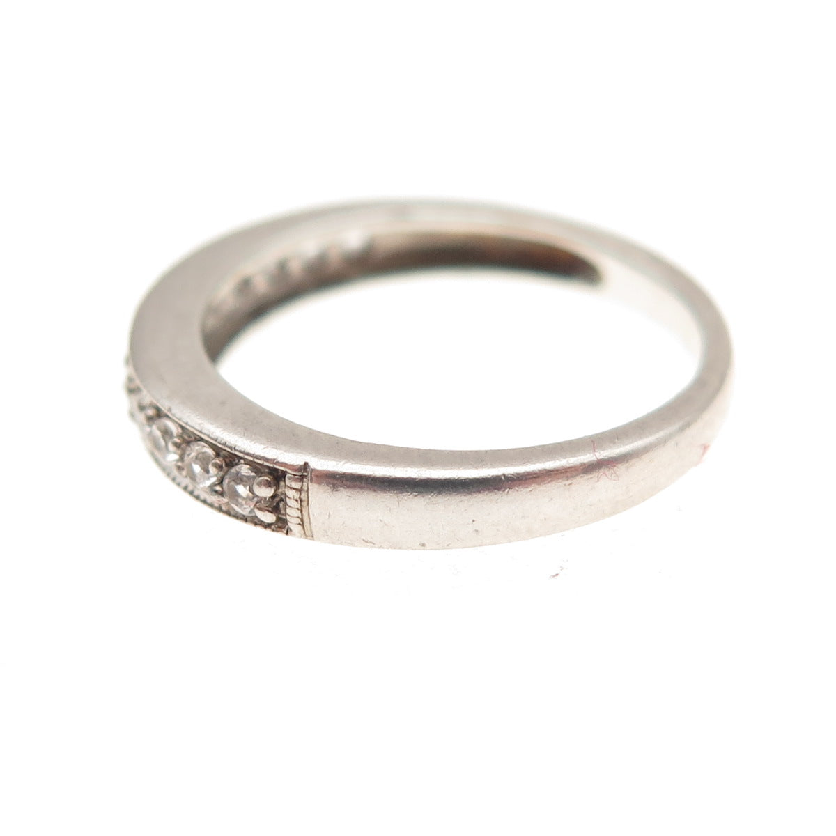 925 Sterling Silver Real Round-Cut White Topaz Half Eternity Band Ring Size 5
