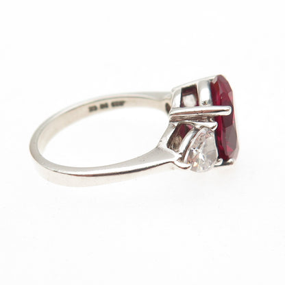 925 Sterling Silver Vintage Lab-Created Ruby & C Z Ring Size 6