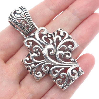 925 Sterling Silver Vintage Ornate Cross Oxidized Pendant