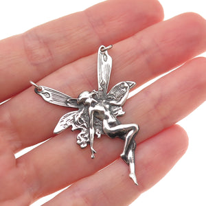925 Sterling Silver Vintage Fairy Oxidized Centerpiece Charm Pendant