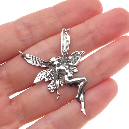 925 Sterling Silver Vintage Fairy Oxidized Centerpiece Charm Pendant