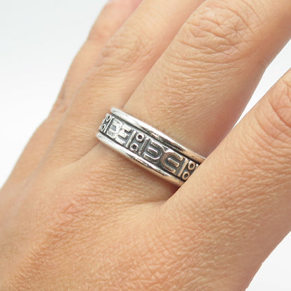 925 Sterling Silver Vintage Mexico Tribal Band Ring Size 11.25