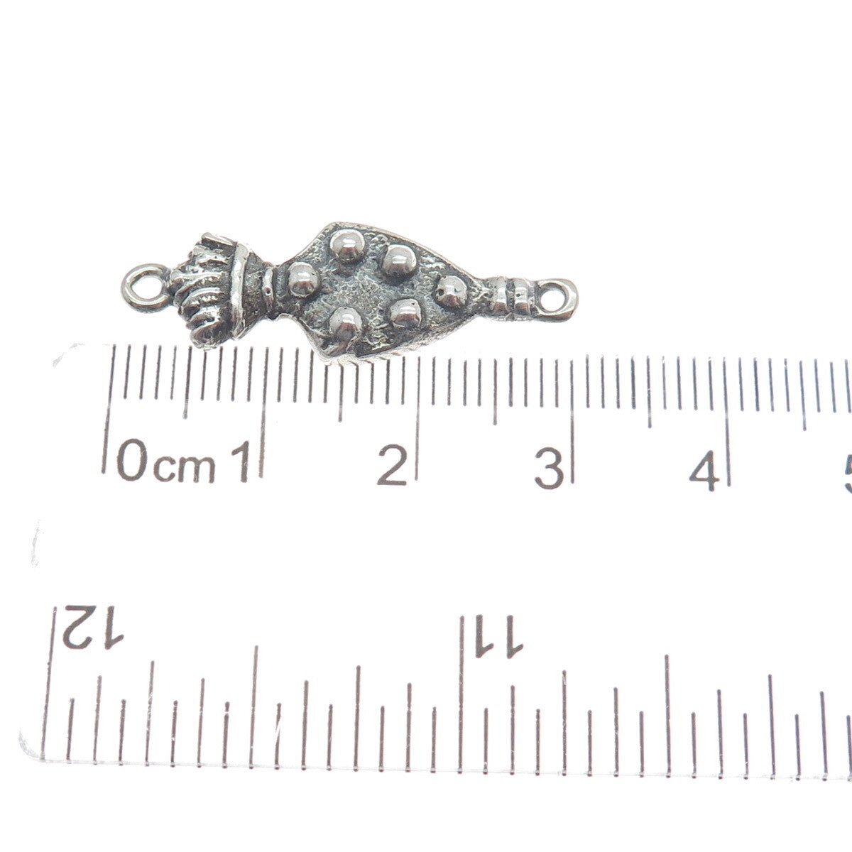 800 Silver Antique Roman Crown & Fleur de Lis Symbol Oxidized Charm Pendant