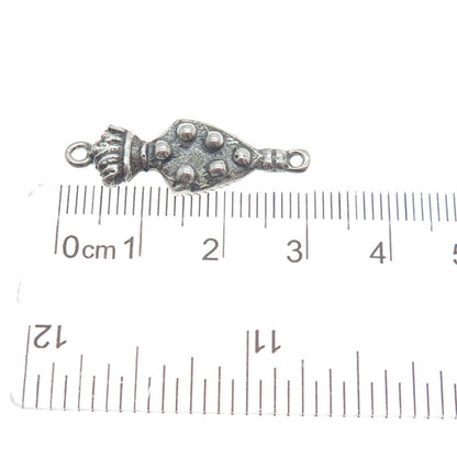 800 Silver Antique Roman Crown & Fleur de Lis Symbol Oxidized Charm Pendant