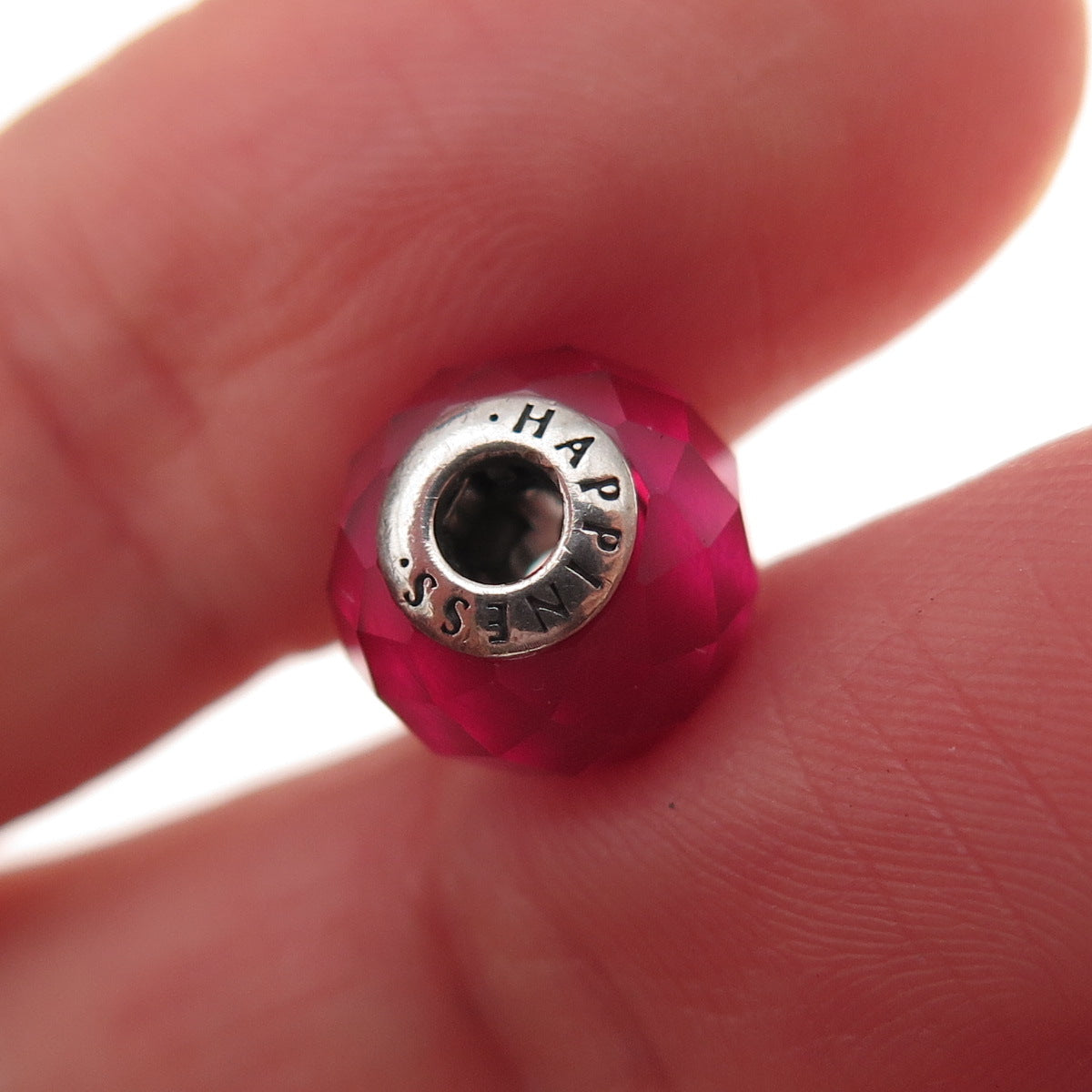 Pandora 925 Sterling Silver Lab-Created Ruby Essence Happiness Slide Bead Charm