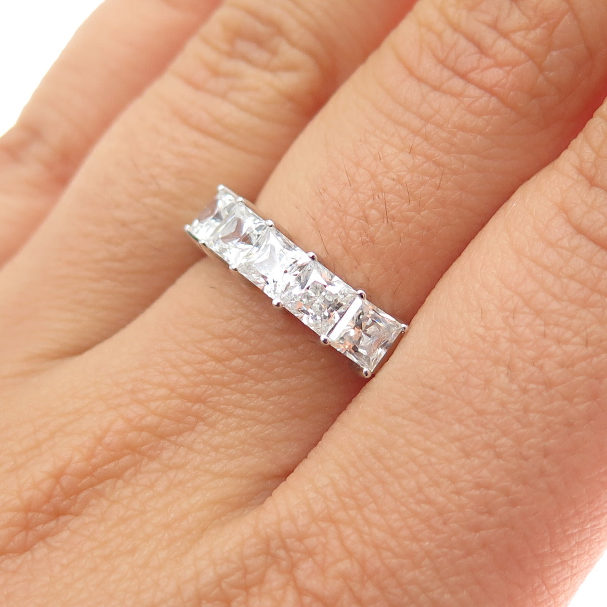 925 Sterling Silver Princess-Cut C Z Half Eternity Ring Size 7.25