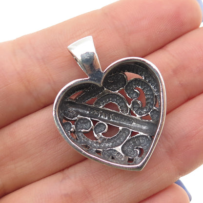 ANNIKA WITT 925 Sterling Silver Vintage Ornate Heart Oxidized Charm Pendant