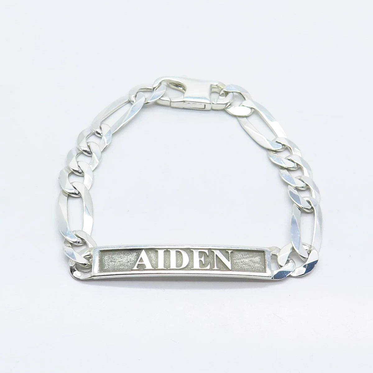 925 Sterling Silver Vintage "Aiden" Personalized ID Figaro Link Bracelet 7"