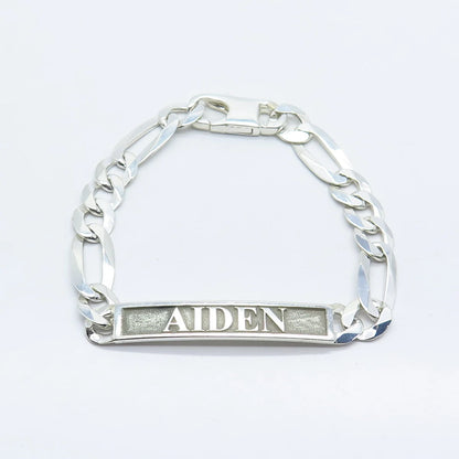 925 Sterling Silver Vintage "Aiden" Personalized ID Figaro Link Bracelet 7"