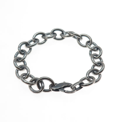 925 Sterling Silver Vintage Cable Link Oxidized Bracelet 7"