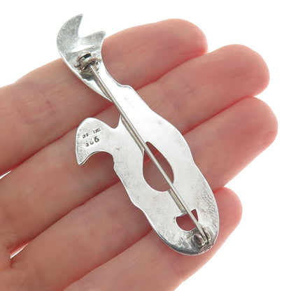 925 Sterling Silver Vintage Modernist Ribbon Pin Brooch