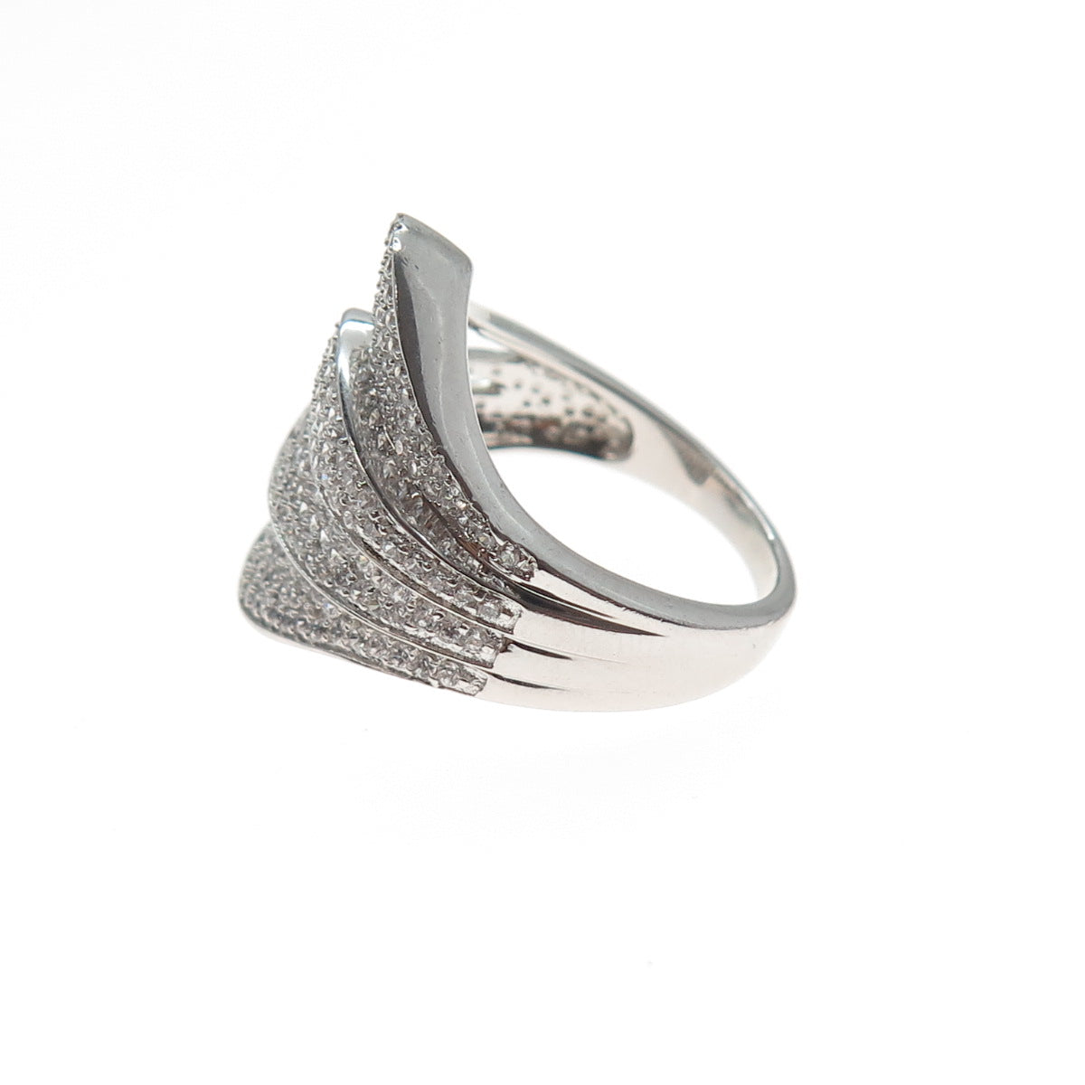 925 Sterling Silver Round-Cut C Z Angel Wing Ring Size 6.25