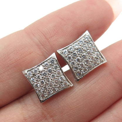 925 Sterling Silver Round-Cut C Z Princess Square Stud Earrings
