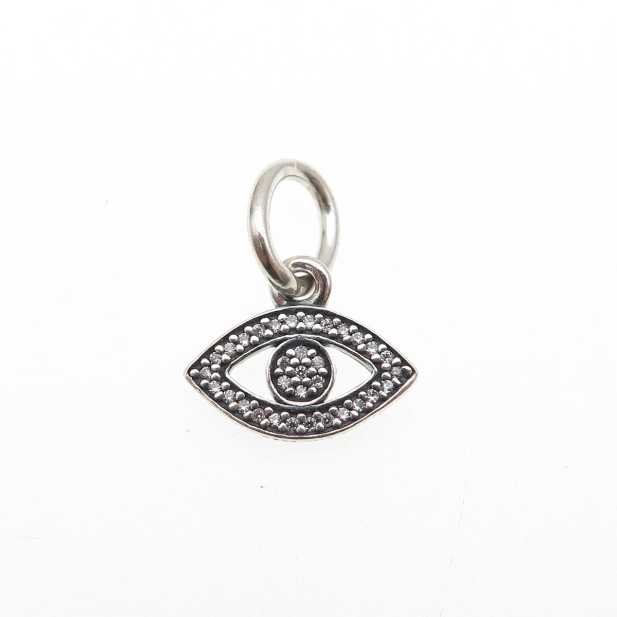 PANDORA 925 Sterling Silver Round-Cut C Z Evil's Eye Dangle Charm Mini Pendant