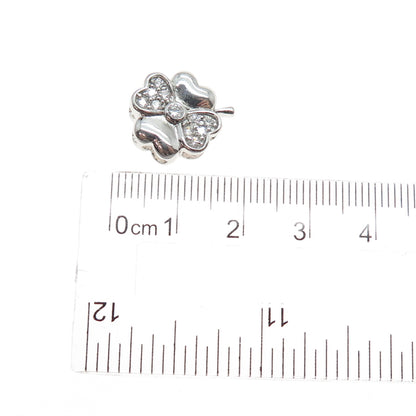 925 Sterling Silver Round-Cut C Z Clover Good Luck Minimalist Slide Pendant