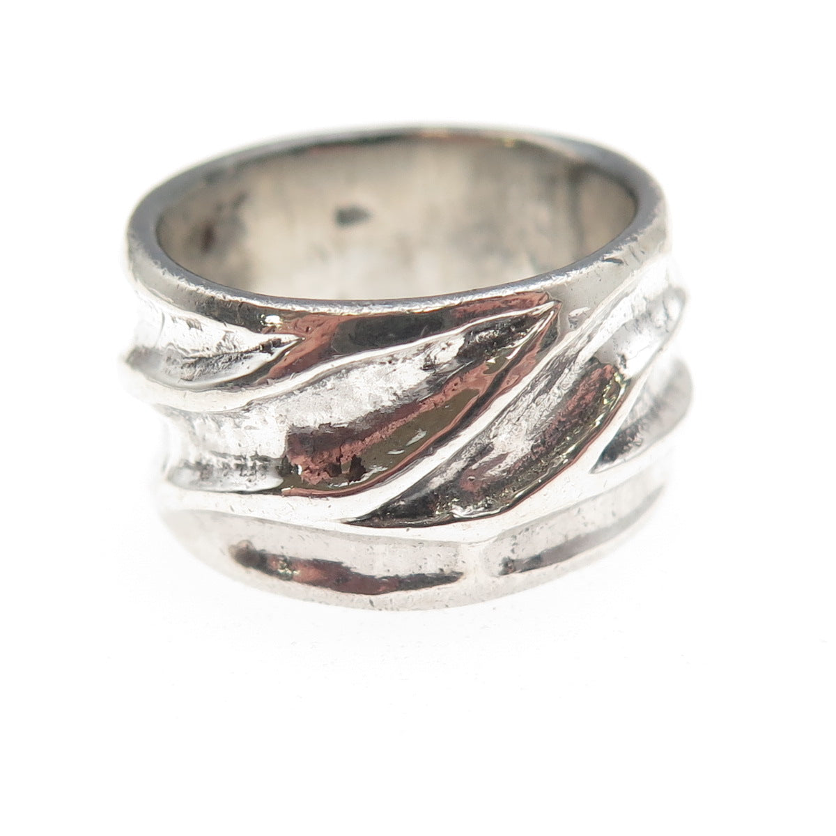 925 Sterling Silver Vintage Modernist Oxidized Wide Band Ring Size 7.25