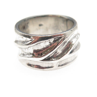 925 Sterling Silver Vintage Modernist Oxidized Wide Band Ring Size 7.25