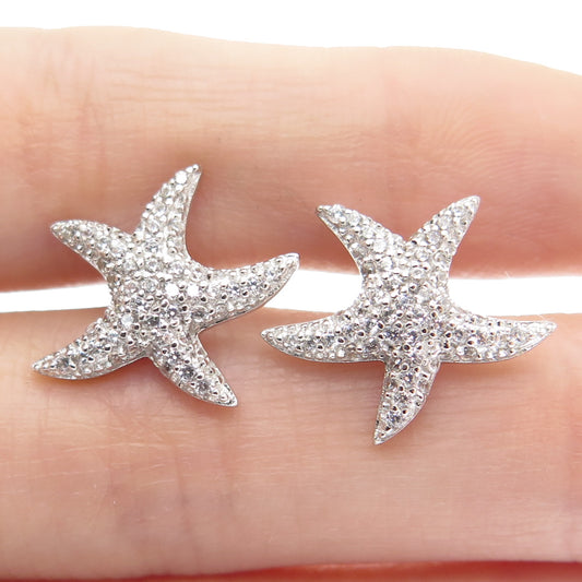 925 Sterling Silver Round-Cut Shaped C Z Starfish Stud Earrings