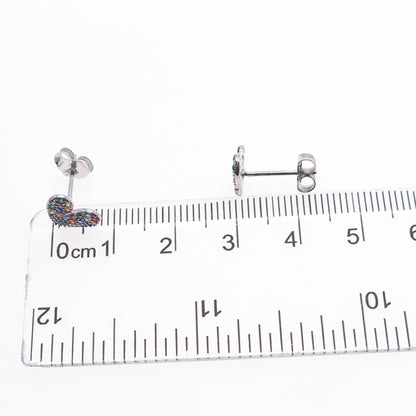 925 Sterling Silver Lab-Created Sapphire Ruby & Multi-Color C Z Heart Earrings